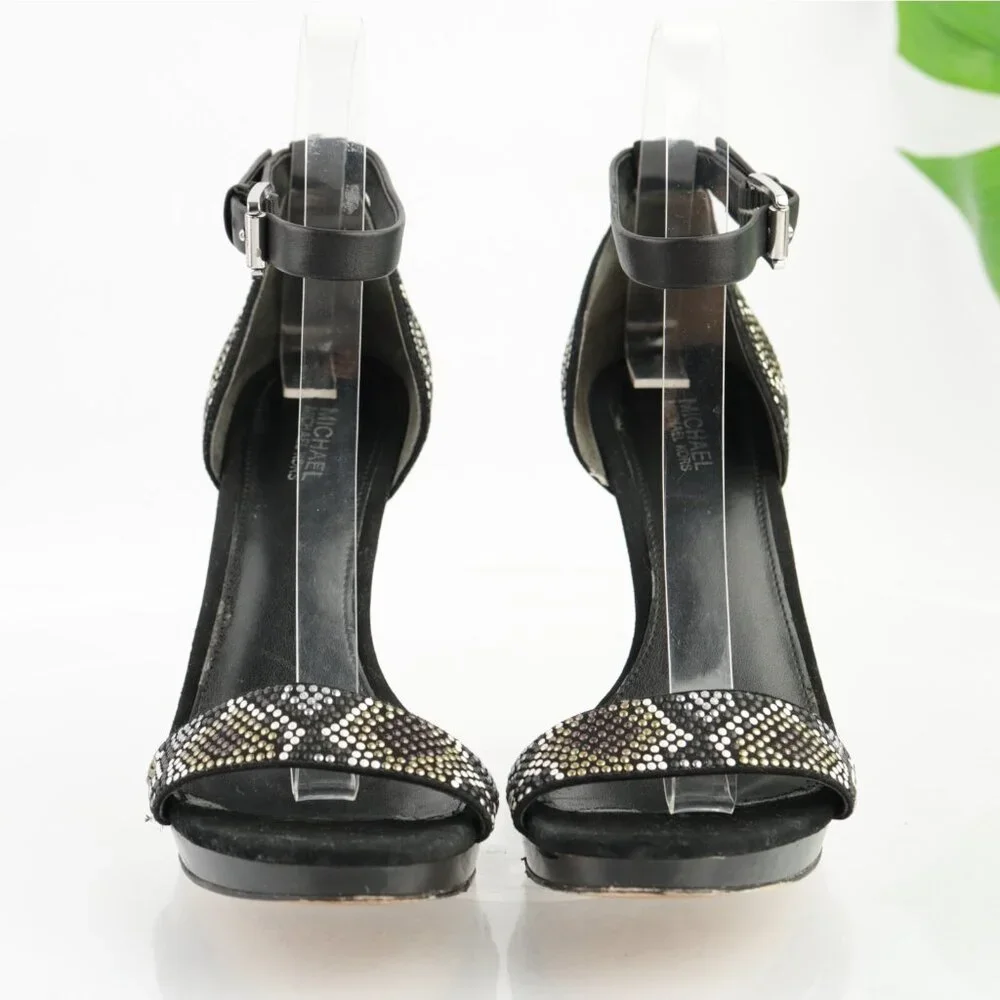 Michael Kors Womens Sienna Sandals Size 6.5 Black Suede Studded Ankle Strap Heel - Picture 2 of 15